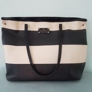 Kate Spade Black and Cream Striped Leather Tote